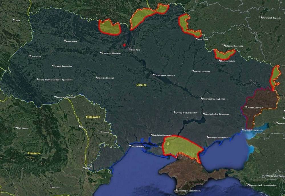 Карта направлений вторжения России в Украину.